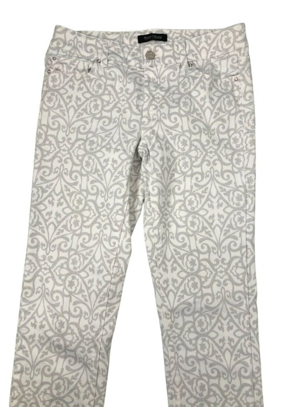 White House Black Market Pants Womens 2R Gray Paisley Slim Ankle Fit Rhinestones - Picture 4 of 10